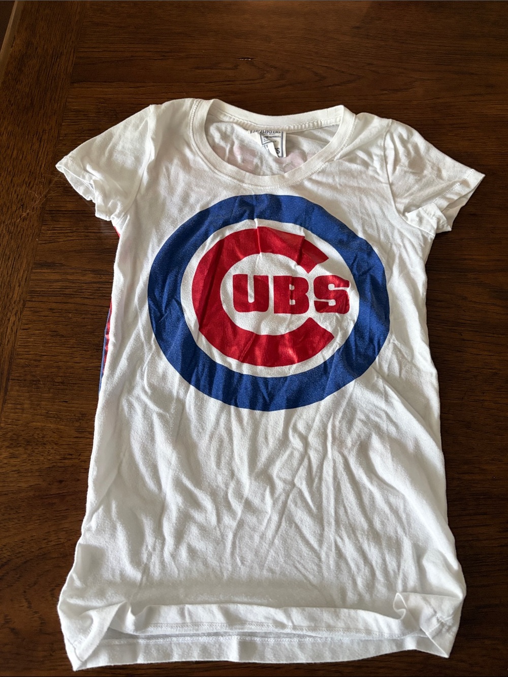 Hanes White Short Sleeve Tee with Red & Blue Cubs Logo
